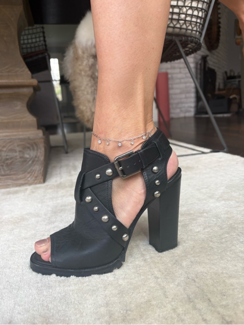 Polo Ralph Lauren Black Studded Heel Sandals
